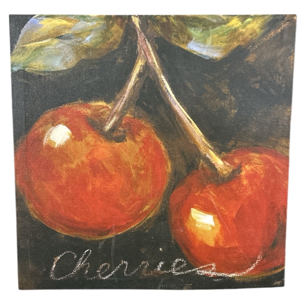 Cherry Wall Art Canvas 12” Farmhouse Kitchen Decor Fruit Cottagecore Aesthetic